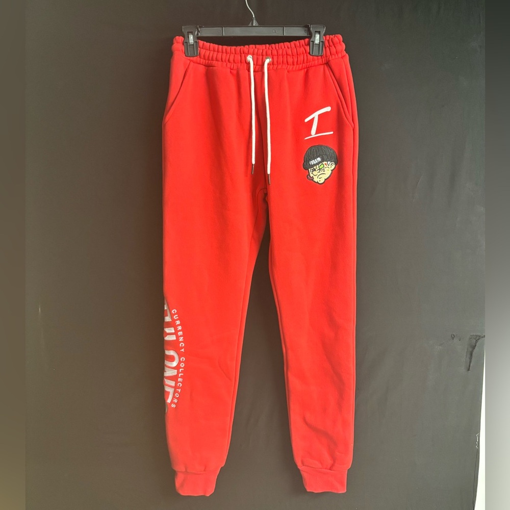 Men’s Tulones Currency Collectors Red Graphic Drawstring Jogger Pants Small